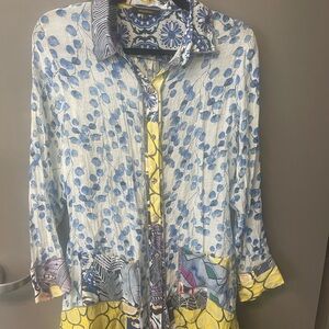Radzoli Blue and Yellow Patterned Blouse